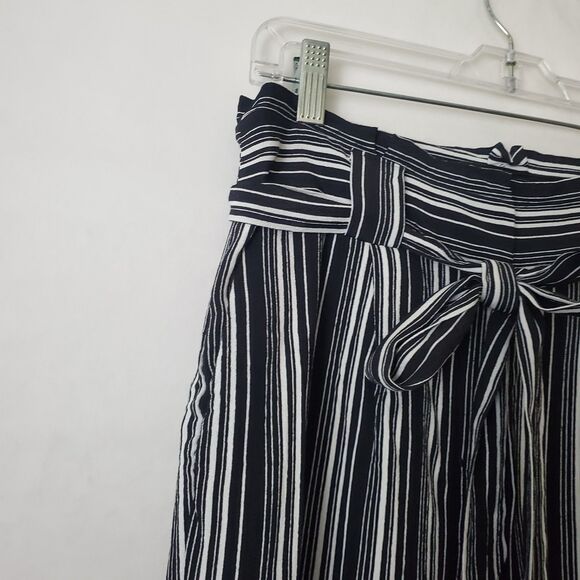 Express Wide Leg Pants Size 8 High Rise Black White Striped Belted Work Career - Picture 4 of 8